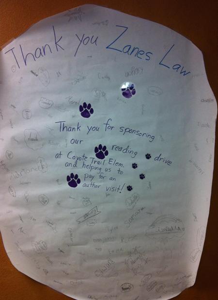 Zanes Law Sponsors Coyote Trail Elementary School's 4th Grade Author Visit